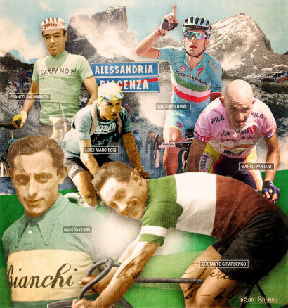 Franco Balmion, VIncenzo Nibali, Luigi Marchisio, Mario Pantani, Fausto Coppi, Costante Girardengo