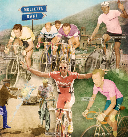 Pierino baffi, Miguel Poblet, Vittorio Adorni, Charly Gaul, Mario Cipollini